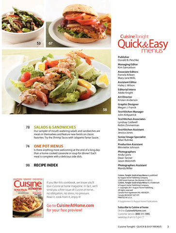 Quick Menu Hand Out Quick & Easy Menus, Volume 1 – Cuisine at Home