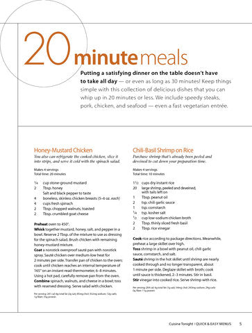 Quick Menu Hand Out Quick & Easy Menus, Volume 1 – Cuisine at Home